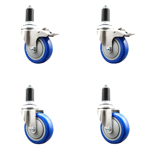 Service Caster 4 Inch 316SS Blue Poly Swivel 1-3/8 Inch Expanding Stem Caster Lock Brake, 2PK SS316TTLEX20S414-PPUB-BLUE-2-S-2-138 - main